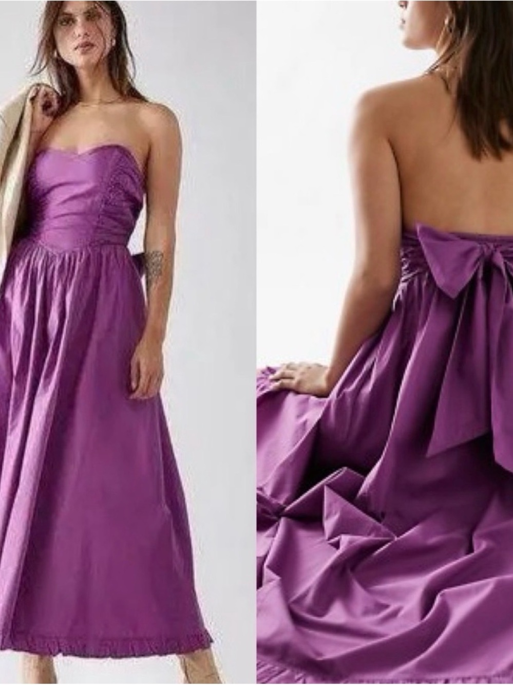 Free People Purple Cohen Strapless Midi Dress  with Back Bow Large